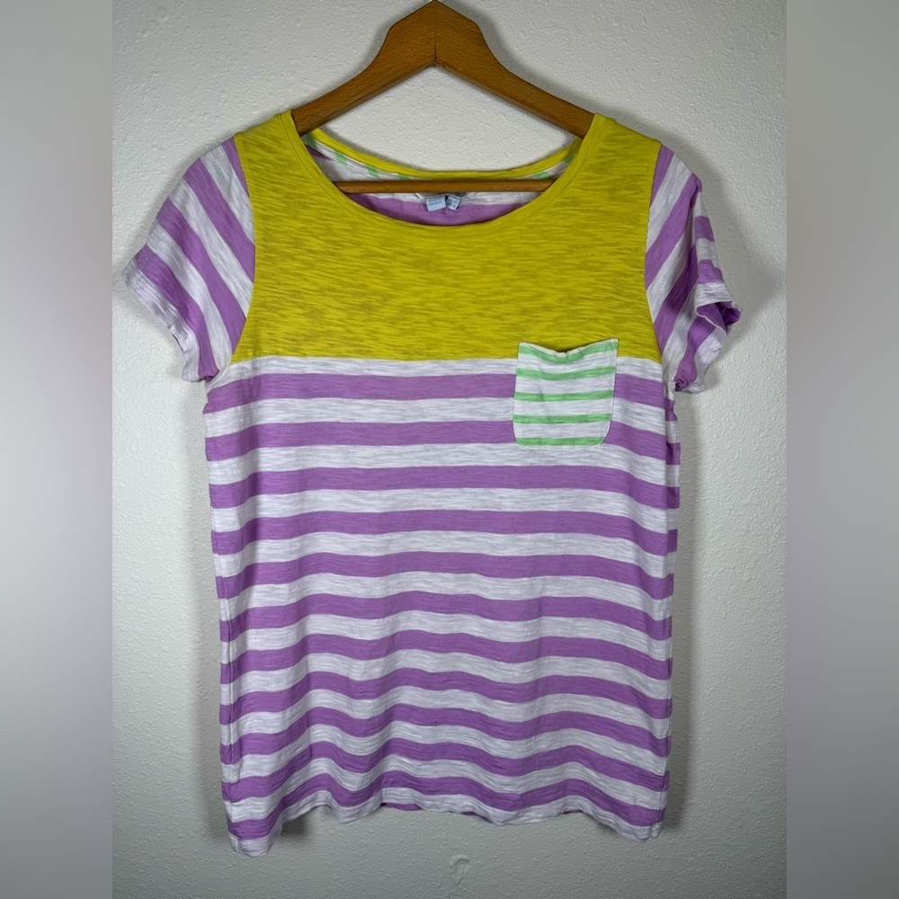 Boden Breton Tee Short Sleeve Stripes Colorful Pocket Women’s 8 Cotton